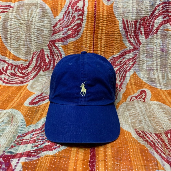 blue polo hat with yellow horse
